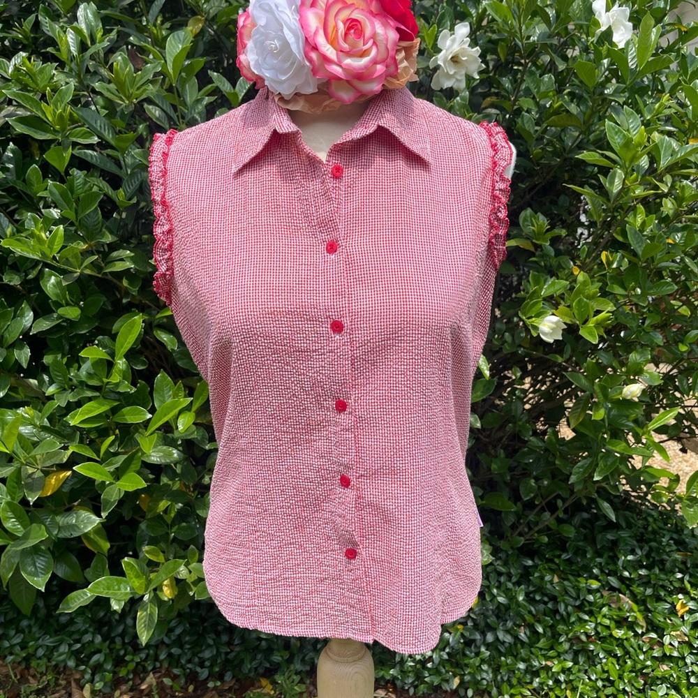 Ben Sherman Red Gingham Sleeveless Button Down Top
